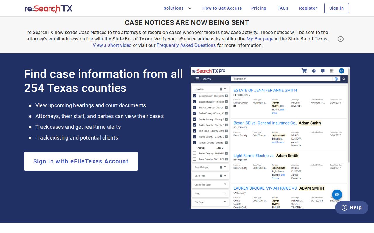 Bexar County criminal court case search through re SearchTX