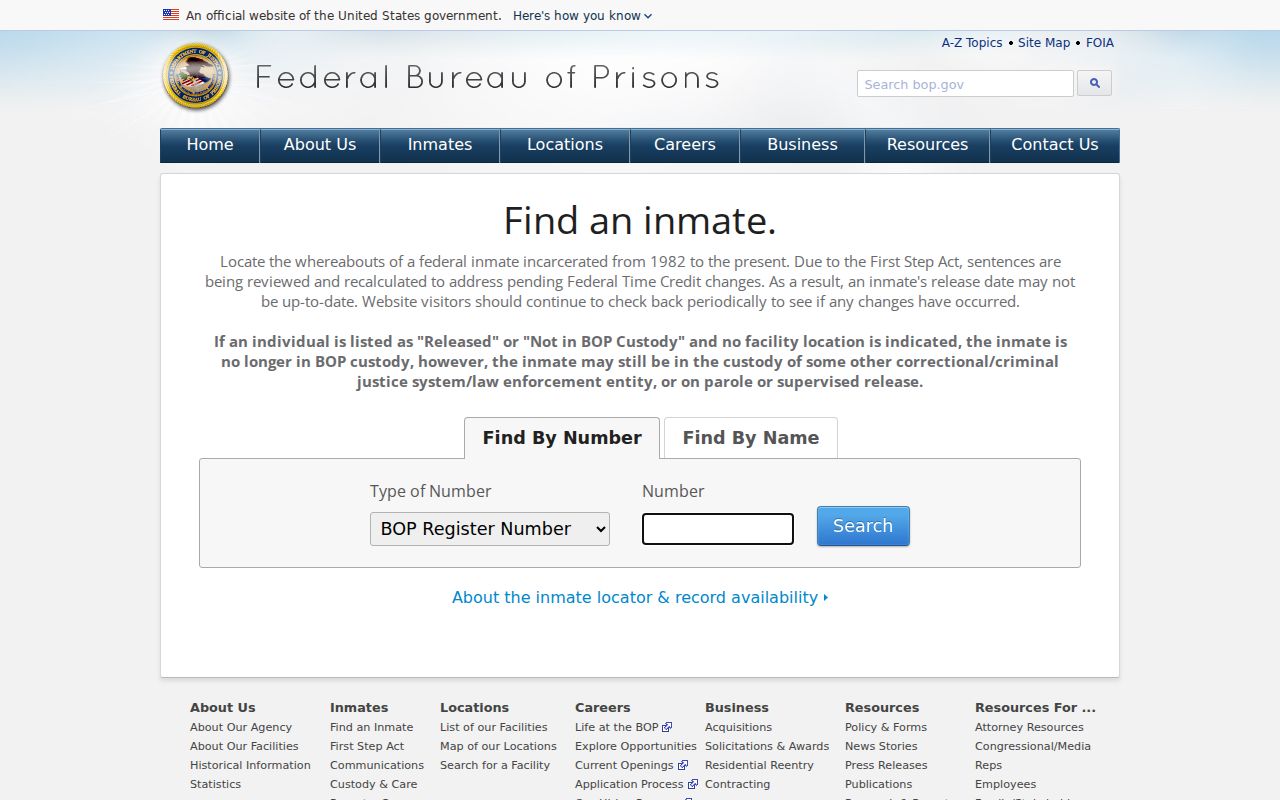 Federal inmate locator used with Bexar County criminal history research