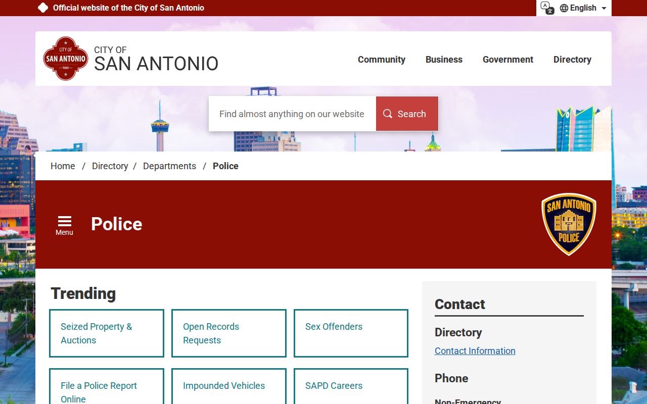 San Antonio Police Department official page and department information