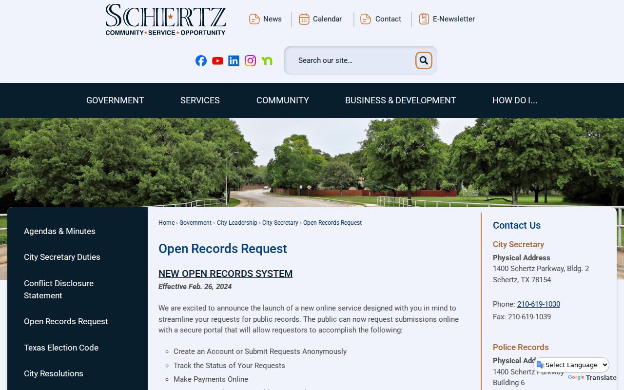 Schertz open records request portal
